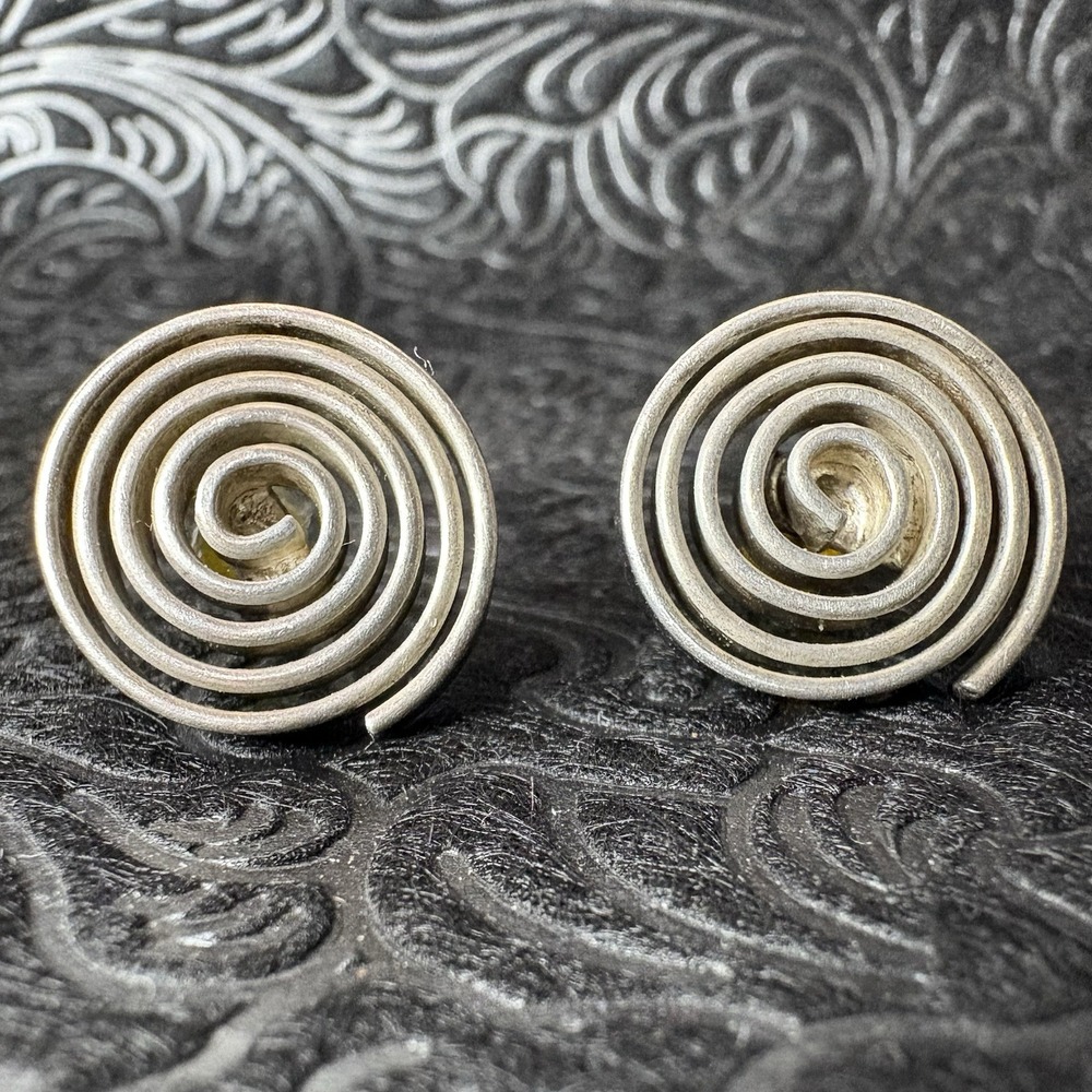 Sterling Silver Stamped MEY 925 Spiral Circular Pierced Stud Post‎ Back Earrings